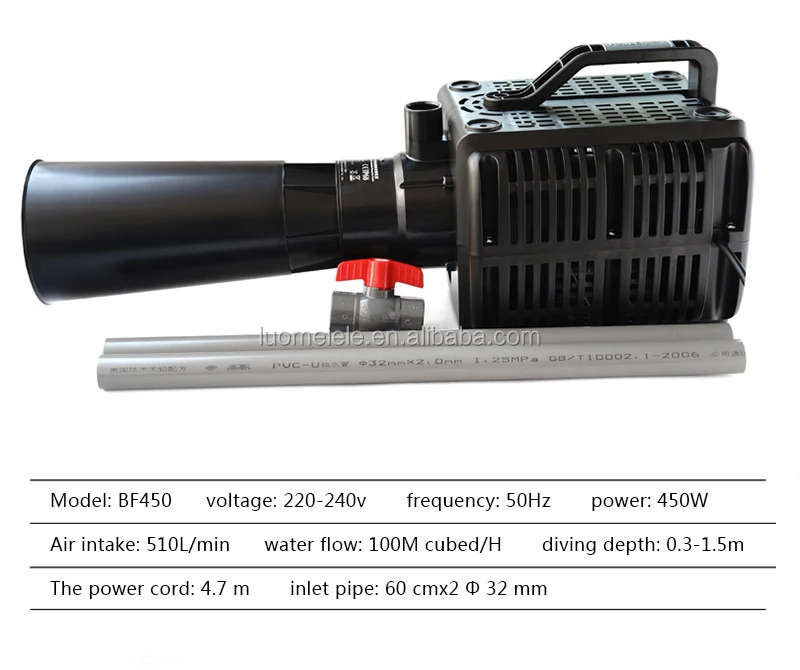 BF-450 450W 510L/min seafood pool oxygen blasting machine air water pump