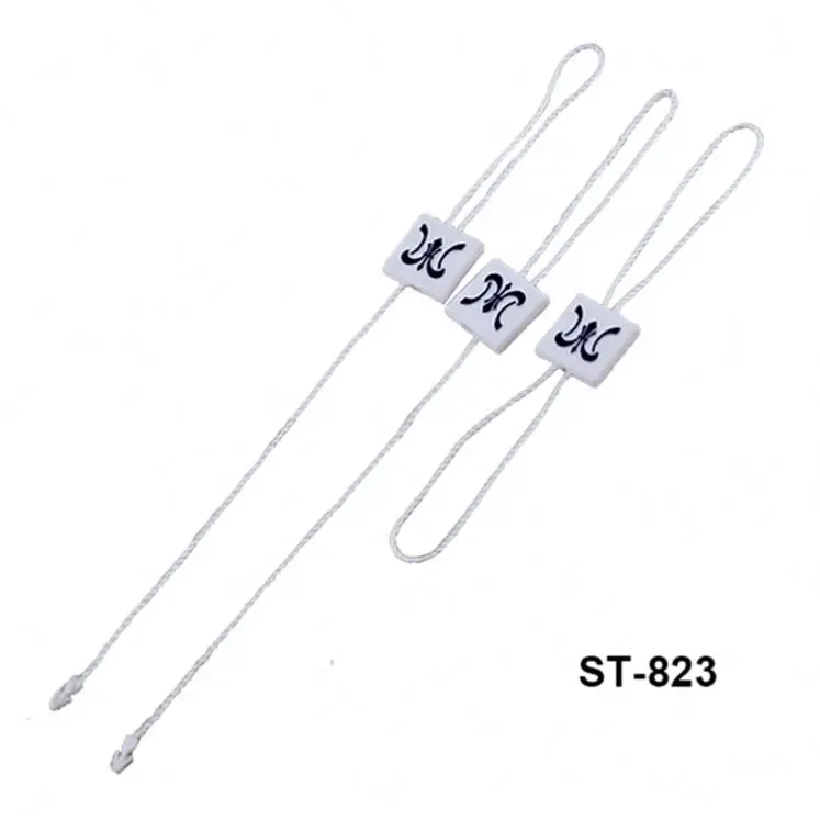 Wholesale custom hangtag string embossed custom logo lock garment own brand high quality seal tag hang seal tag plastic seal