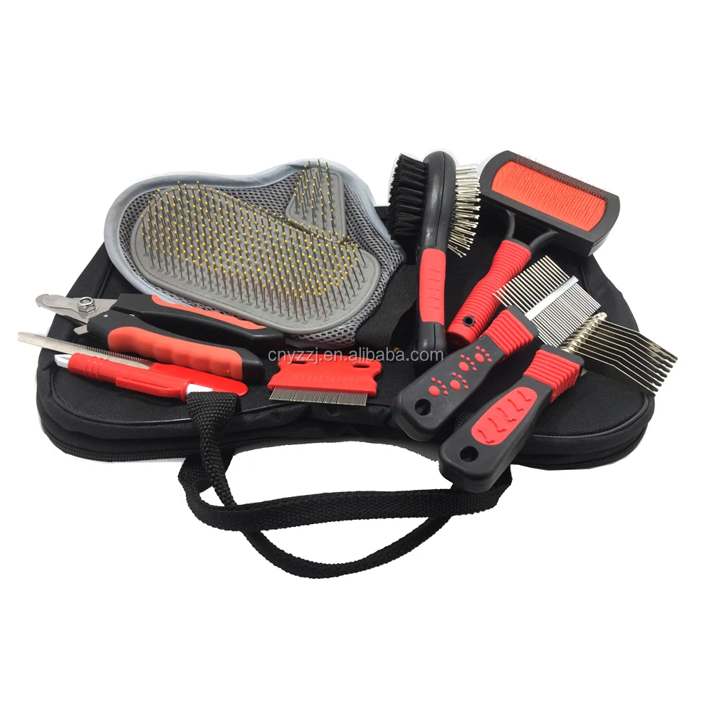 9 Piece Set Pet Grooming Brush Set Deshedding Tools Kit Hair Trimmer -Gloves Brushes Combs for Dogs and Cats