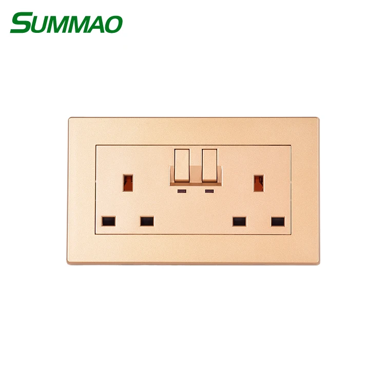 2 Gang Switches 3 Pins 13A Power Electric Outlet Wall Socket Double UK Socket With 2 USB Ports