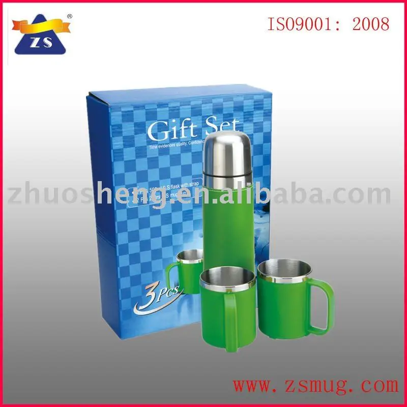 Двойными стенками термос из нержавеющей стали и чашки подарочный набор