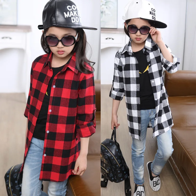 New 2016 Fashion Plaid Clothing For Girls Long Sleeved Tops Clothes Girls Blouse shirts For Girls