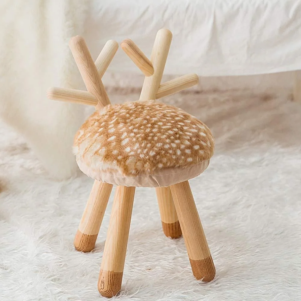 Living room furniture seating wooden lounge chair animal stool deer rabbit cow sheep giraffe animal step stool for kids