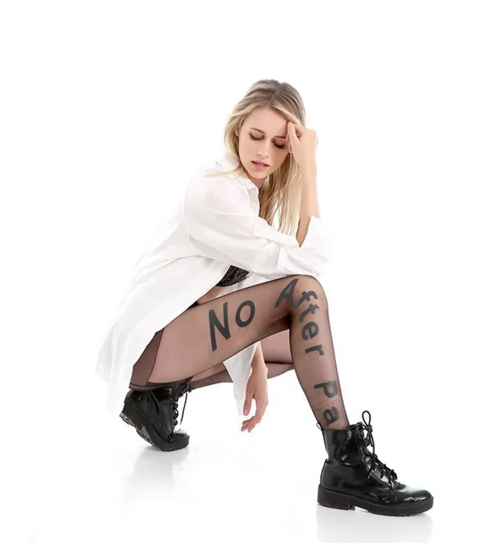 Factory direct thin black slik school girls pantyhose Korea sexy female printing letters tattoo pantyhose
