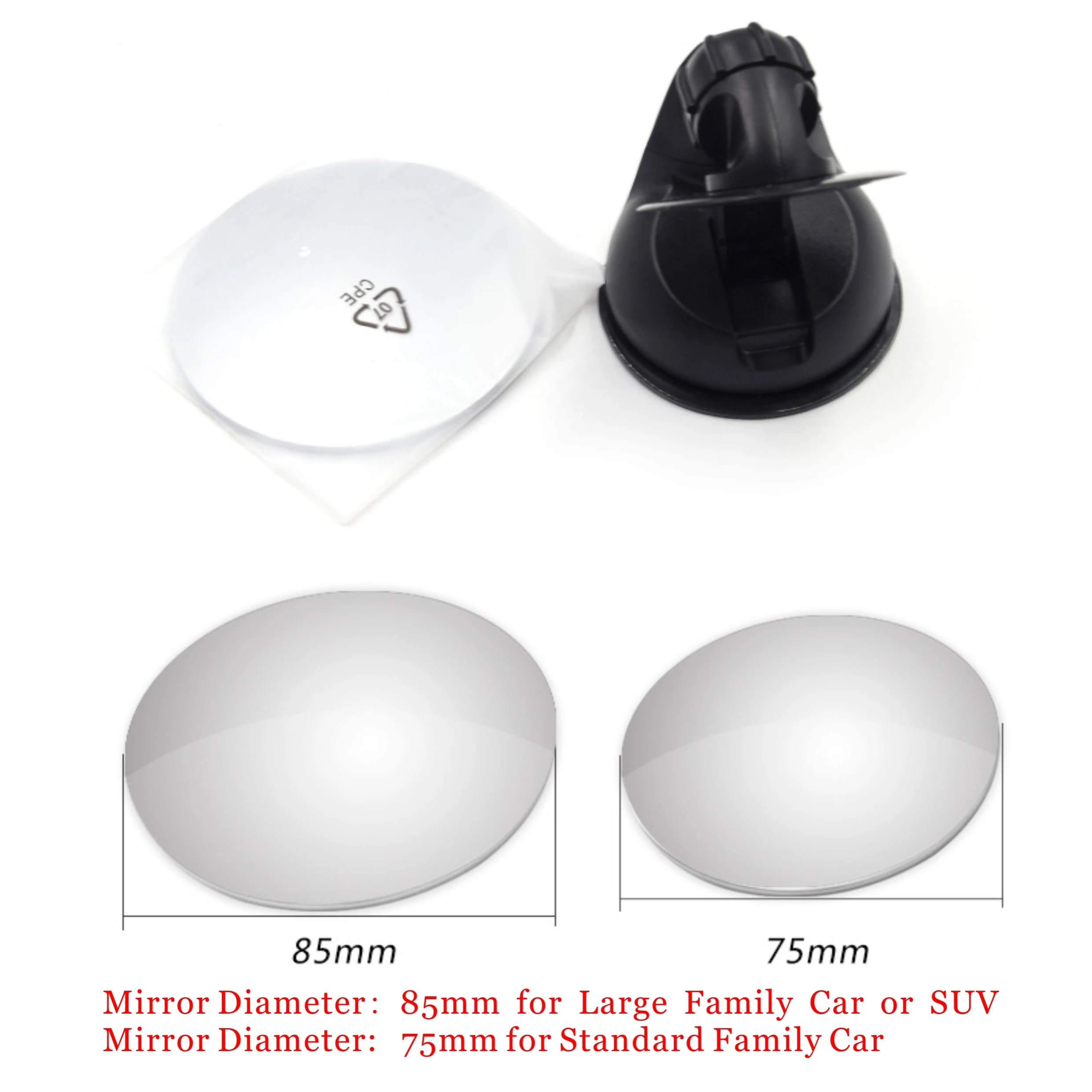 Wholesale Frameless Baby Car Mirror Convex Wide Angle Mirror with Suction Cup Blind Spot Mirrors Fully Adjustable 75mm 85mm