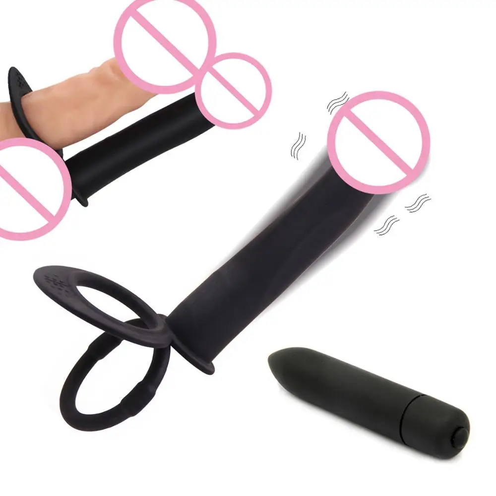 Hot Selling  Double Dildo Penetration Sex Product 10 Speed Vibration Silicone Cock Ring Strap On  Dildo