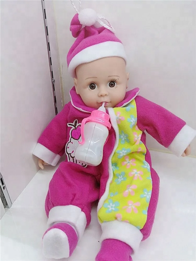 2018 new Children play electronic vinyl 39cm lovely reborn nursing bottle baby doll cry laugh dad mommy doll for music gift toys