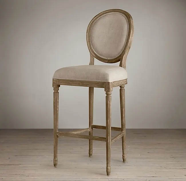 
2020 Hot sell long legged upholstered soft backrest round back antique velvet bar stool restaurant wooden dining chair 