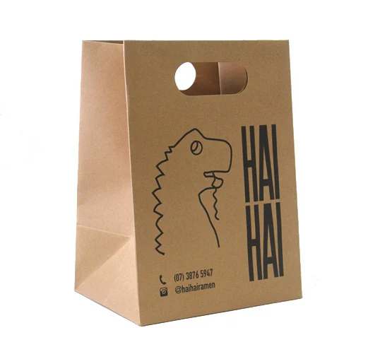 Heavy duty brown kraft paper bag die cut handle