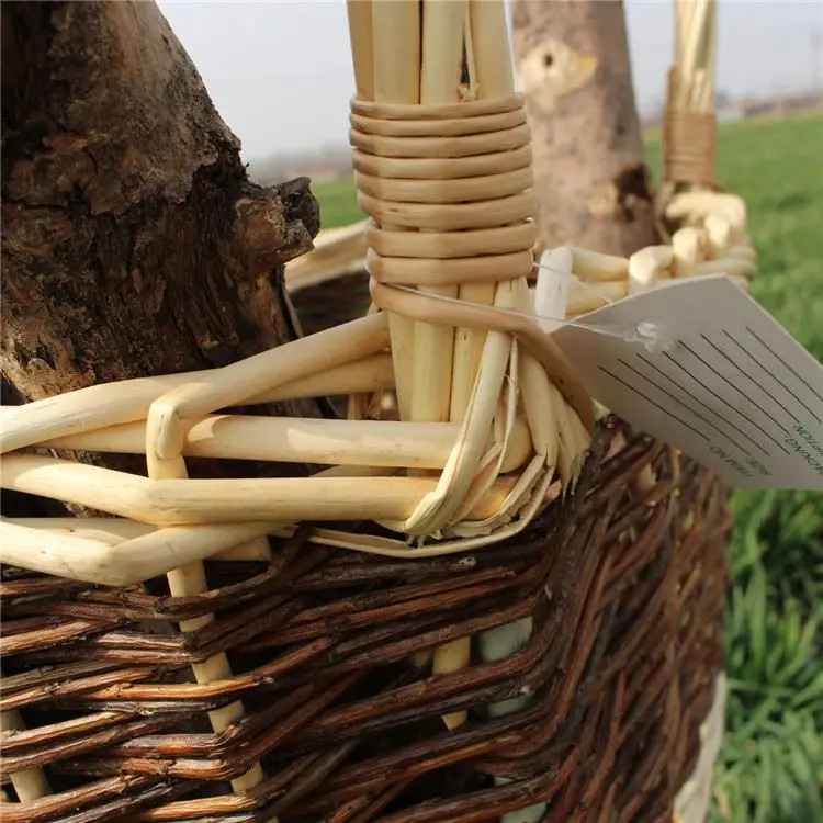Round Willow Art Woven Fireplace Wood Basket With Wheel Trolley