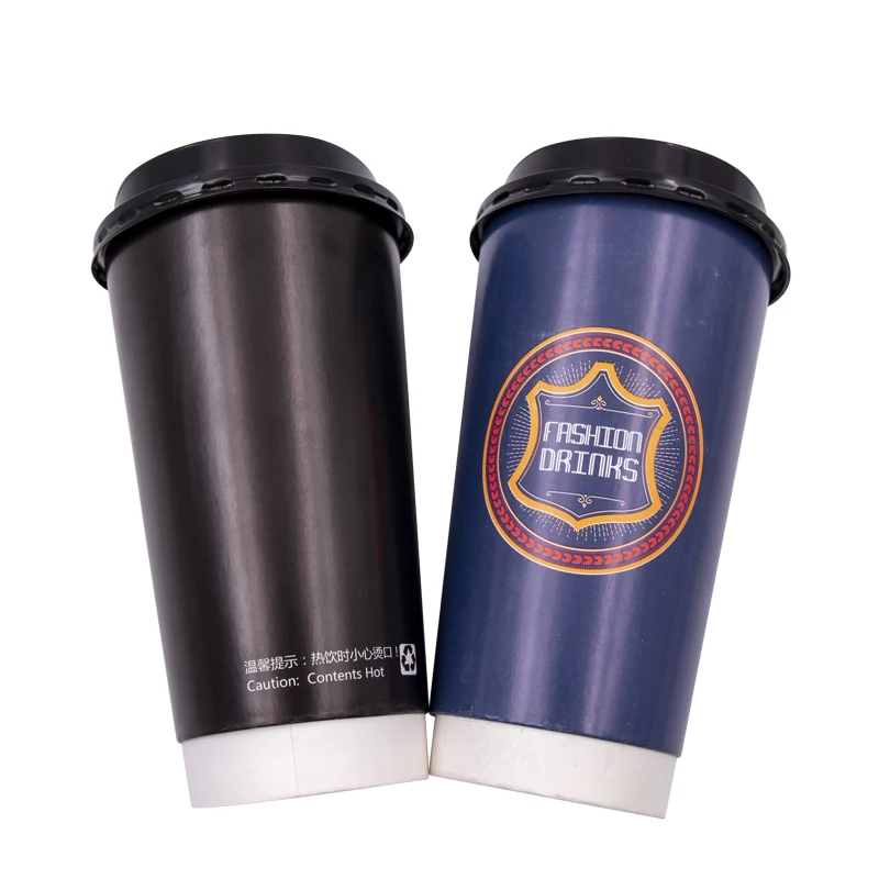 
Custom Print Double Wall Insulated Black Coffee Drinking Paepr Cup with Lid for Hot Drink 