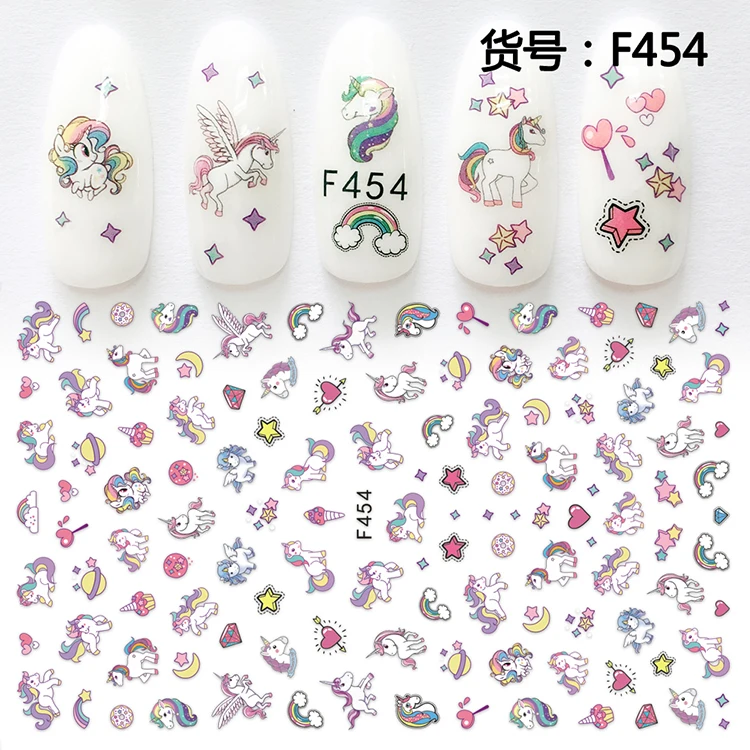 F449-459 Lavender Cartoon horse Nail Art Decals 3D Manicure Applique Nail Stickers for Nail Decoration