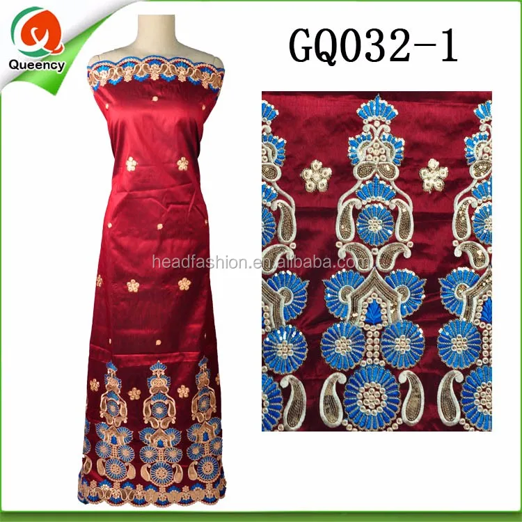 GQ038 Queency Embroidered Red Nigerian Silk George Material Wrapper 5 Yards Indian George Fabric