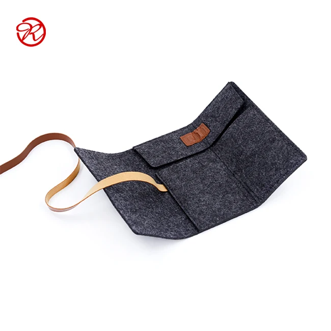 
personalized Portable felt eyeglass case / bag with leather strap 