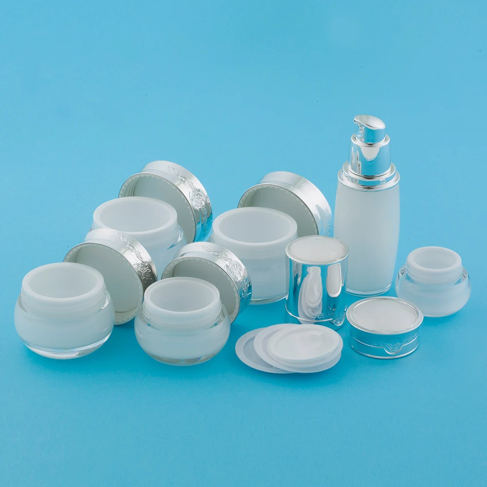 
Hengsheng factory supply 2019 model customize plastic acrylic cosmetic packaging cream jars and lotion spray bottles 