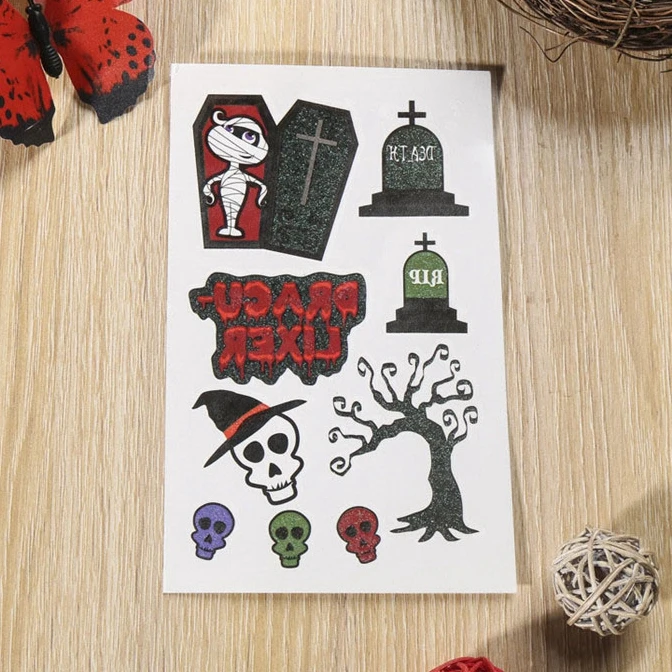 Custom order kawaii face tattoos stickers for kids Water transfer halloween temporary tattoo sticker pumpkin