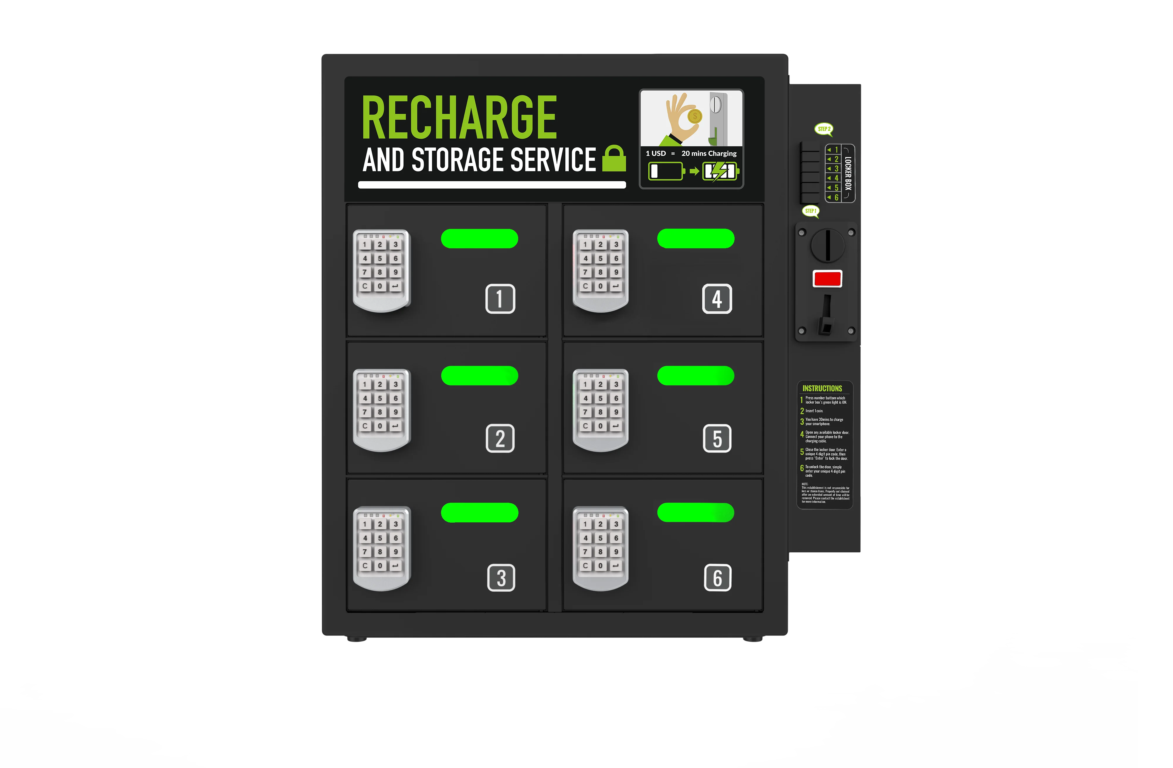New Design Coin-Operated Secured Charging Locker with 6pcs Locker for Club, Bar, Lounges, Trade shows