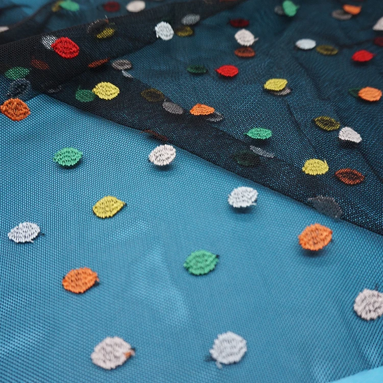 
Cute leaf shape embroidery wave embroidery mesh fabric for kids dress 