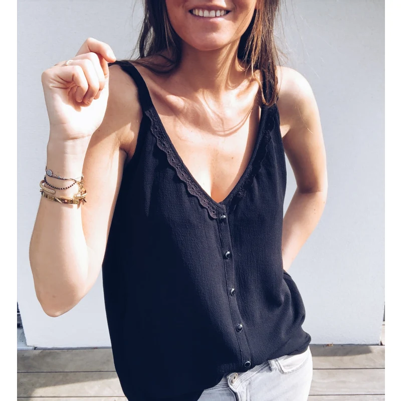 
Women Casual Loose Summer Top Lace Sleeveless Blouse Breathable Basic Vest loungewear Solid debardeur femme camisetas mujer 