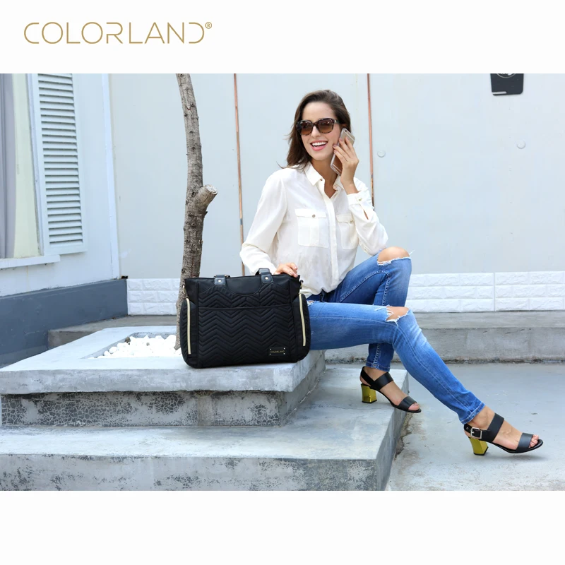 New Design Stylish Quilting Baby Diaper Bag Black Color Quilted Polyester Mummy Tote Bag