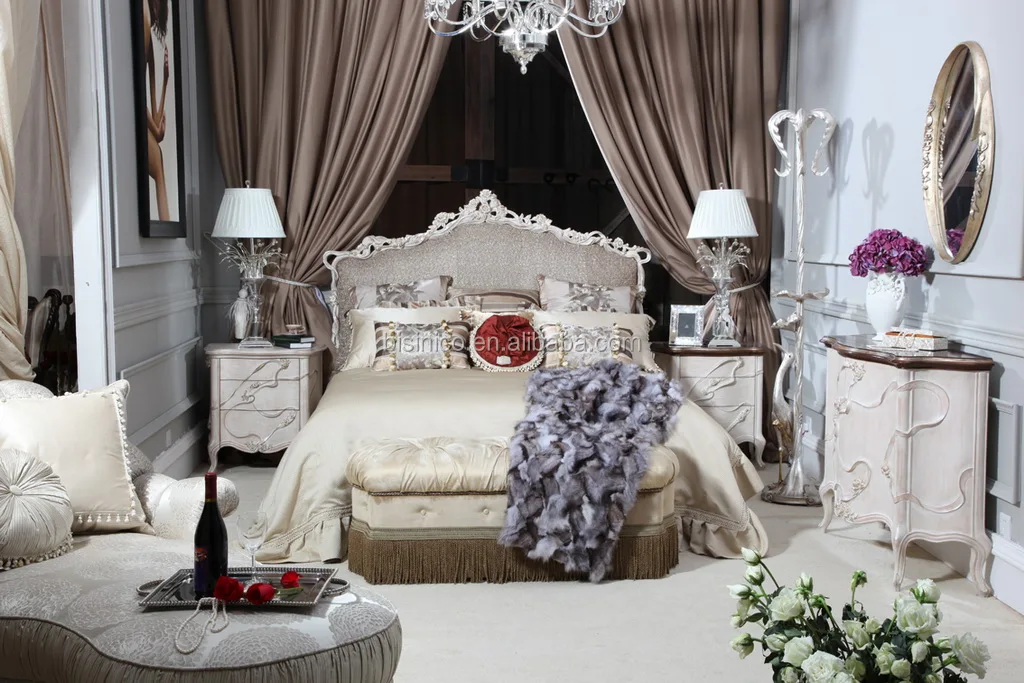 Bisini во французском стиле элегантные Античная хохолком воспроизведение Rococo ткань подставка для ног в изножье кровати мебель спальни