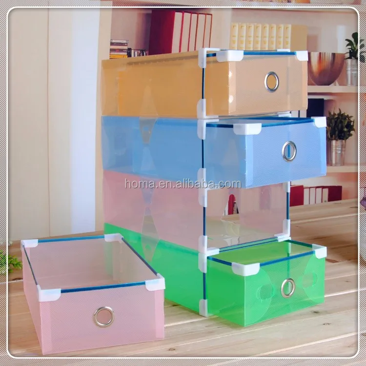 Stackable folding plain clear plastic shoe box wholesale