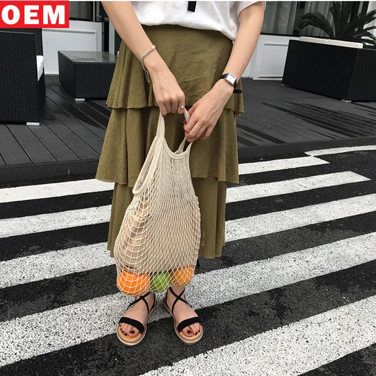 
2018Custom Eco Macrame Mesh Shoulder Bag Knitted Cotton Rope Mesh Net Shopping bags 