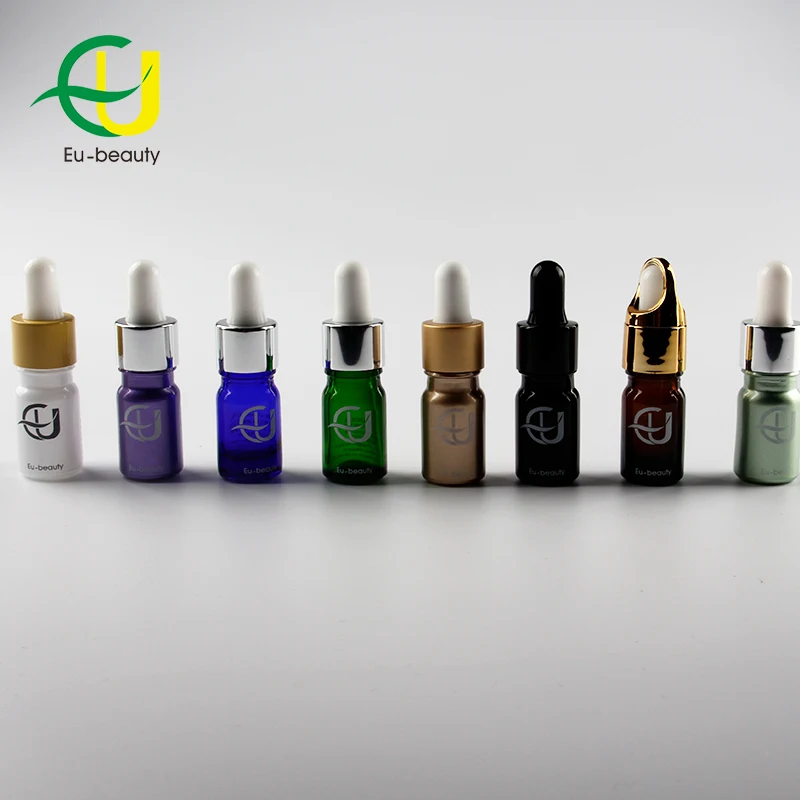 Essential oil glass bottle 5ml green with roll on ball plastic cap