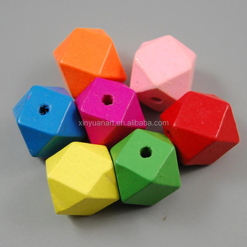 Wholesale colorful Wooden Hexagon Beads Solid Geometric Teething Beads