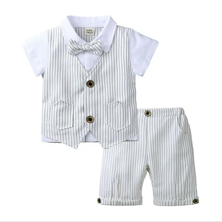 
Summer Cotton Baby Boy Clothing Sets Formal Toddler Boys Birthday Party Clothes Suit Gentleman Top + Shorts Children Cloth Sets 