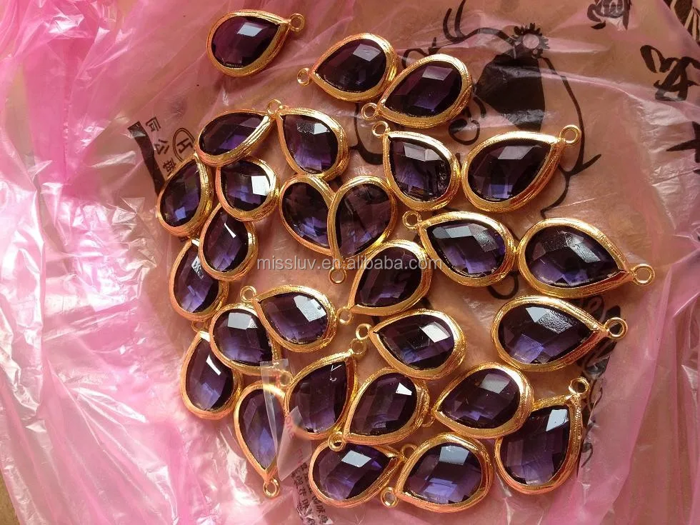 oval bezel gemstone charm connector with metal base faceted birthstone charm bezel gemstone charm jewelry accessories