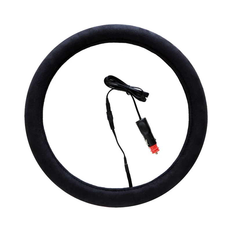 FX-P-034 Black suede fabric with electric heated shrink steering wheel cover
