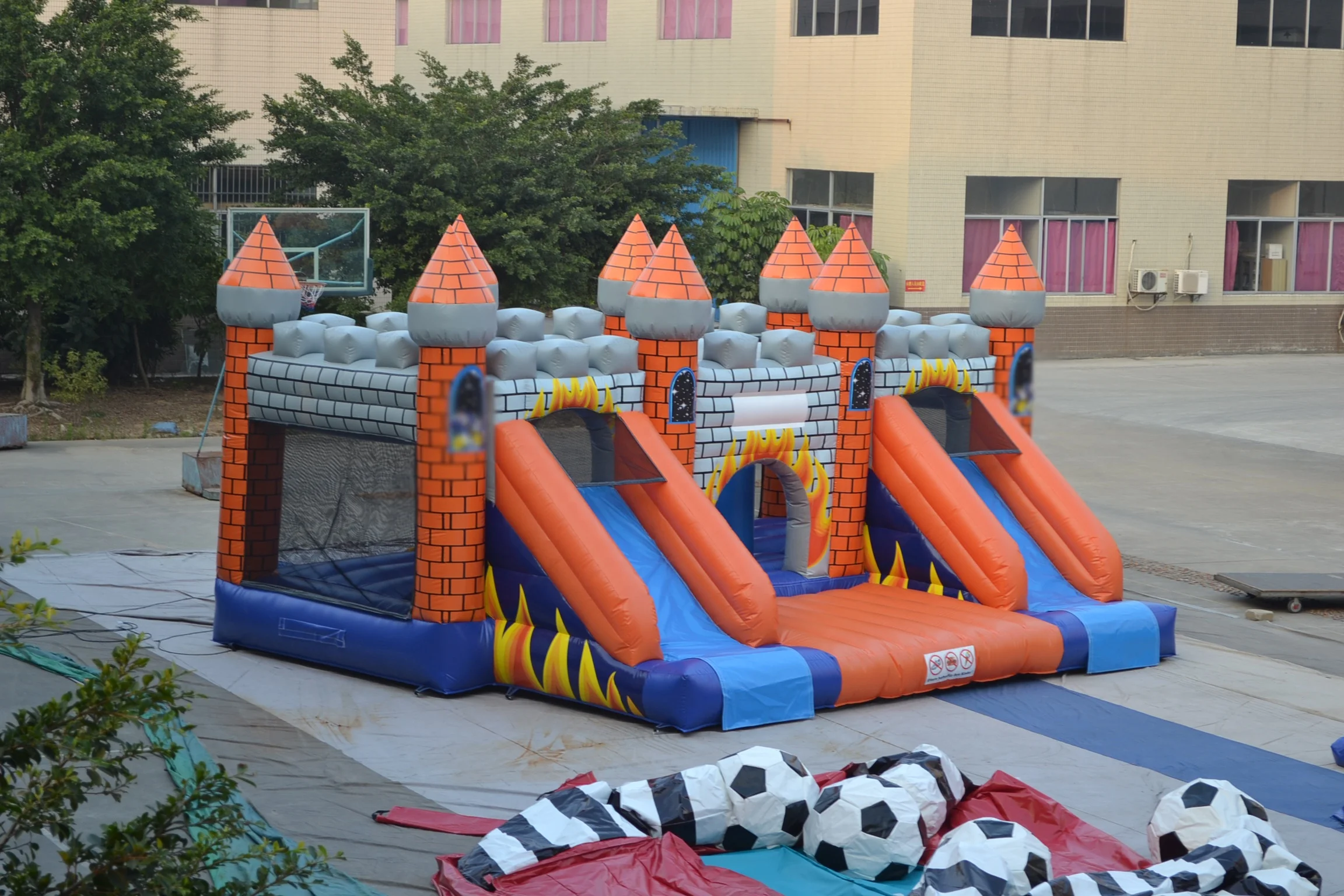 Popular orange inflatable bouncer slide fun city game,jumping castle inflatable for kids