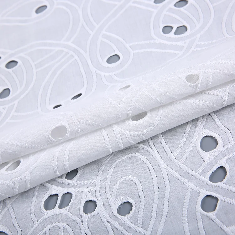 New arrivals combed eyelet voile white cotton embroidery fabric with hole