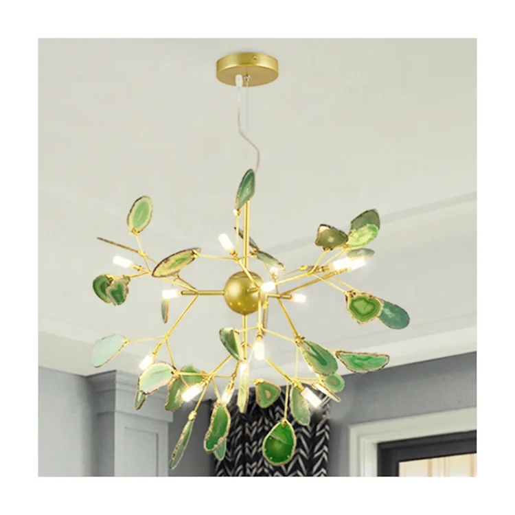 
Zhongshan Modern adjustable hanging home Decorative G4 LED Agate designer iron vintage chandeliers lighting 