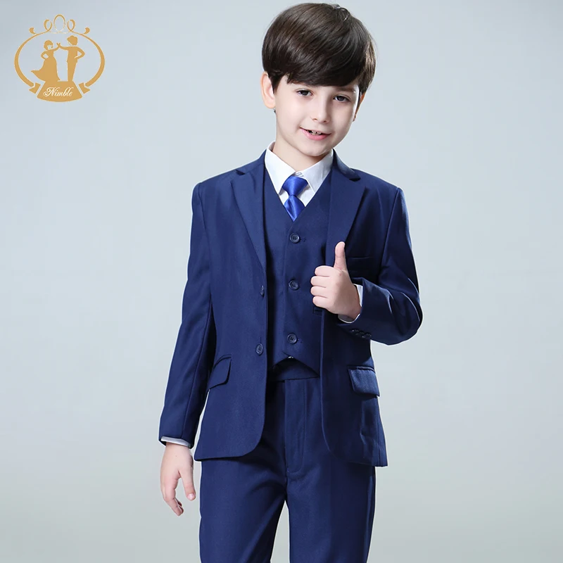 Nimble New Design High Quality Child Coat Boys Tuxedo Jacket Suit Dark Blue Little Boys Suit Sets