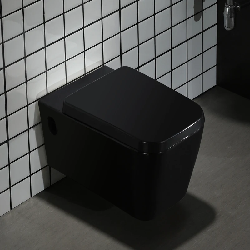 
bathroom square wall mounted wc in black color with concealed tank 