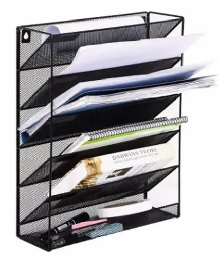 Inno-Crea 5 Compartments Metal Mesh Wall Mount Black Literature Rack File Holder Organizer
