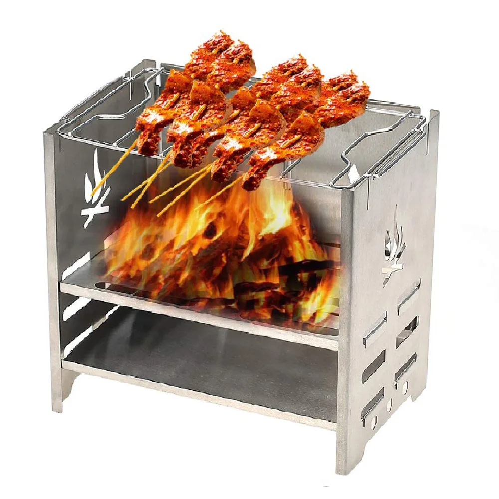 Складная мини-горелка из нержавеющей стали для приготовления пищи на открытом воздухе, пешего туризма, пикника, барбекю