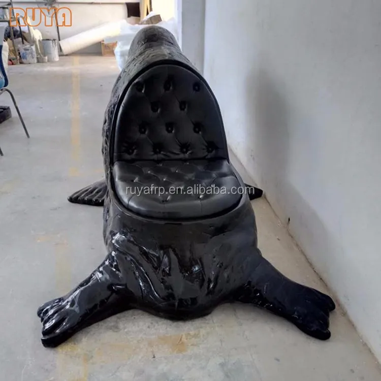 Fibreglass modern designer furniture advertising media photography props walrus chair black leather