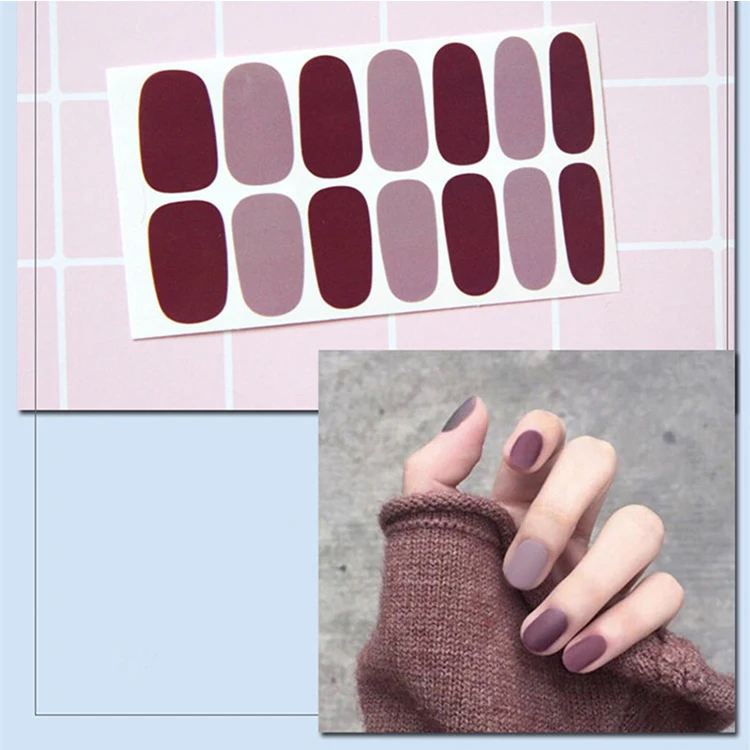 Fashion Korean style self-adhesive nails real polish strips pure solid color girls nail sticker for decoration