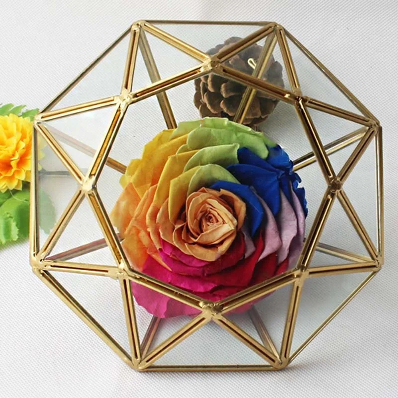 High Quality Decorative Copper Diamond Shape Glass Terrarium Geometric