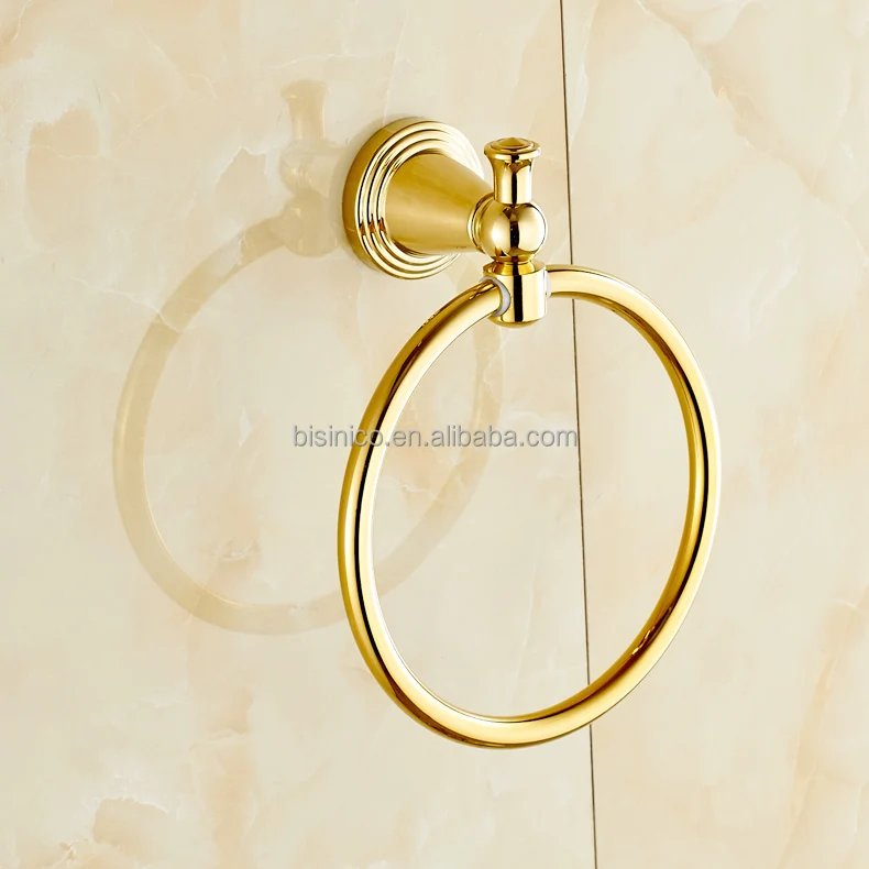 
PVD Gold Plated Wall Mounted Bath Copper Towel Holder Tower Hanger Ring 