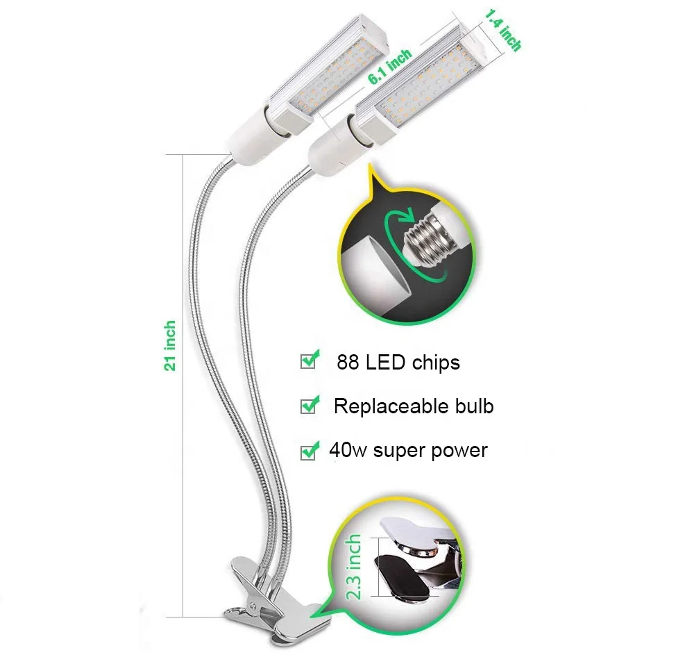 Светодиодная лампа полного спектра для выращивания растений, лампа для гидропонных систем с двойной головкой для садоводства, комнатных растений, 2019