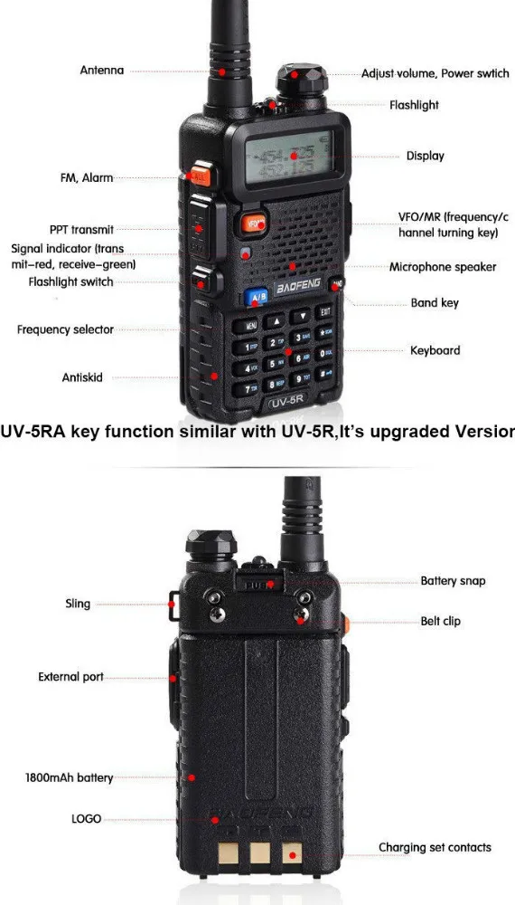хорошее качество двухдиапазонные рации ОВЧ / УВЧ беспроводной двусторонней 5ra бао УФ цвет: черный