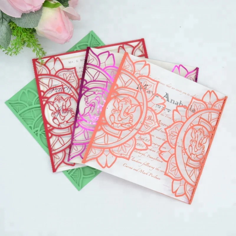 wedding invitation card laser cut white ganesh buddha card invitation wedding