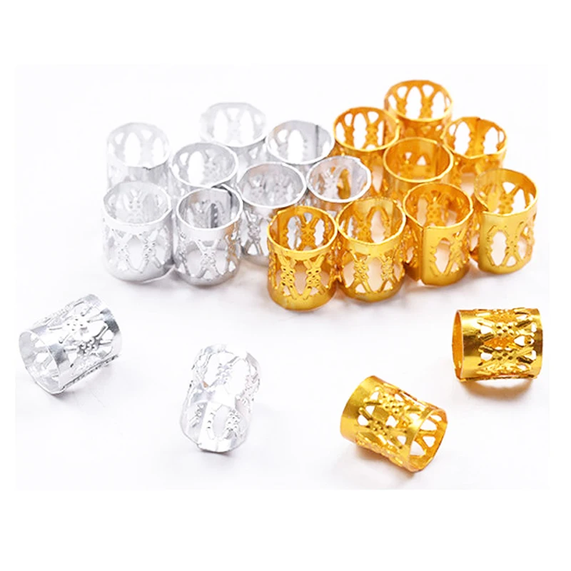 100pcs Gold metal tube ring dreadlock beads for braids hair beads for dreadlocks adjustable hair braid cuff