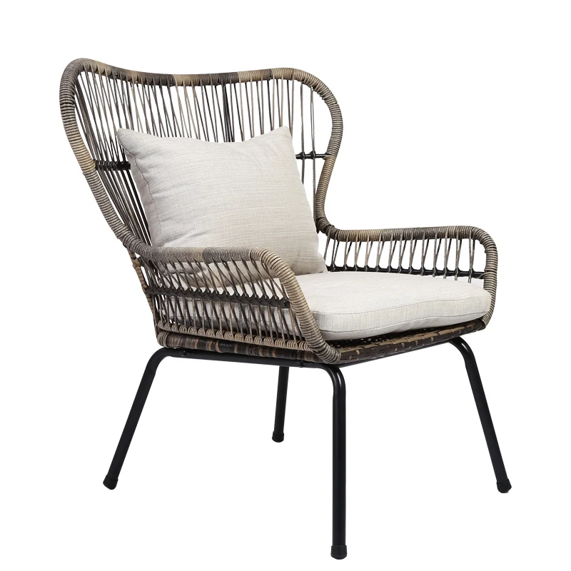 
Patio modern round rattan wicker handmade woven sofa chair metal legs for table 