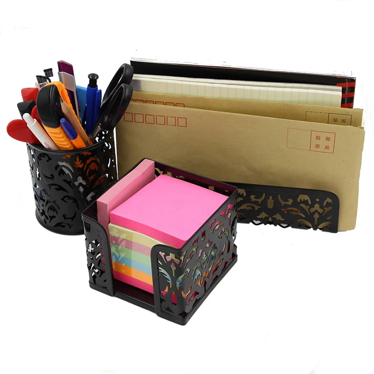 
Multicolor embossing mesh card letter tray metal magnetic pen holder office set desk organizer 