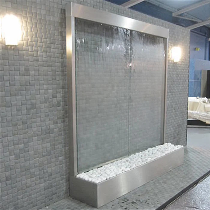Customized stainless steel frame glass water wall fountain indoor